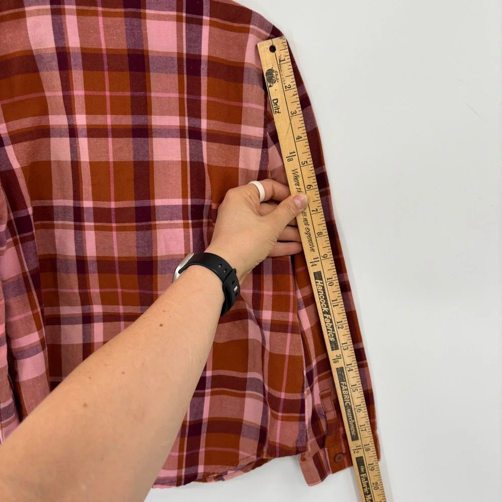 The Children's Place Flannel Shirt Kids Size 7/8 Pink Orange Plaid Button Down